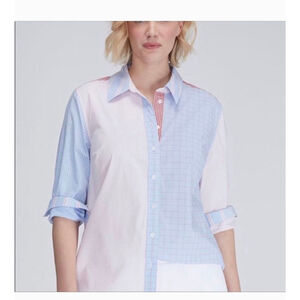 Lane Bryant patchwork color block Size 16 Blue Red gingham Y2K country girl top